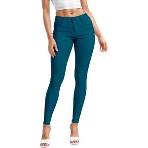 Hybrid & Company Women Skinny Work Pants Teal Stretch Casual Office Size M